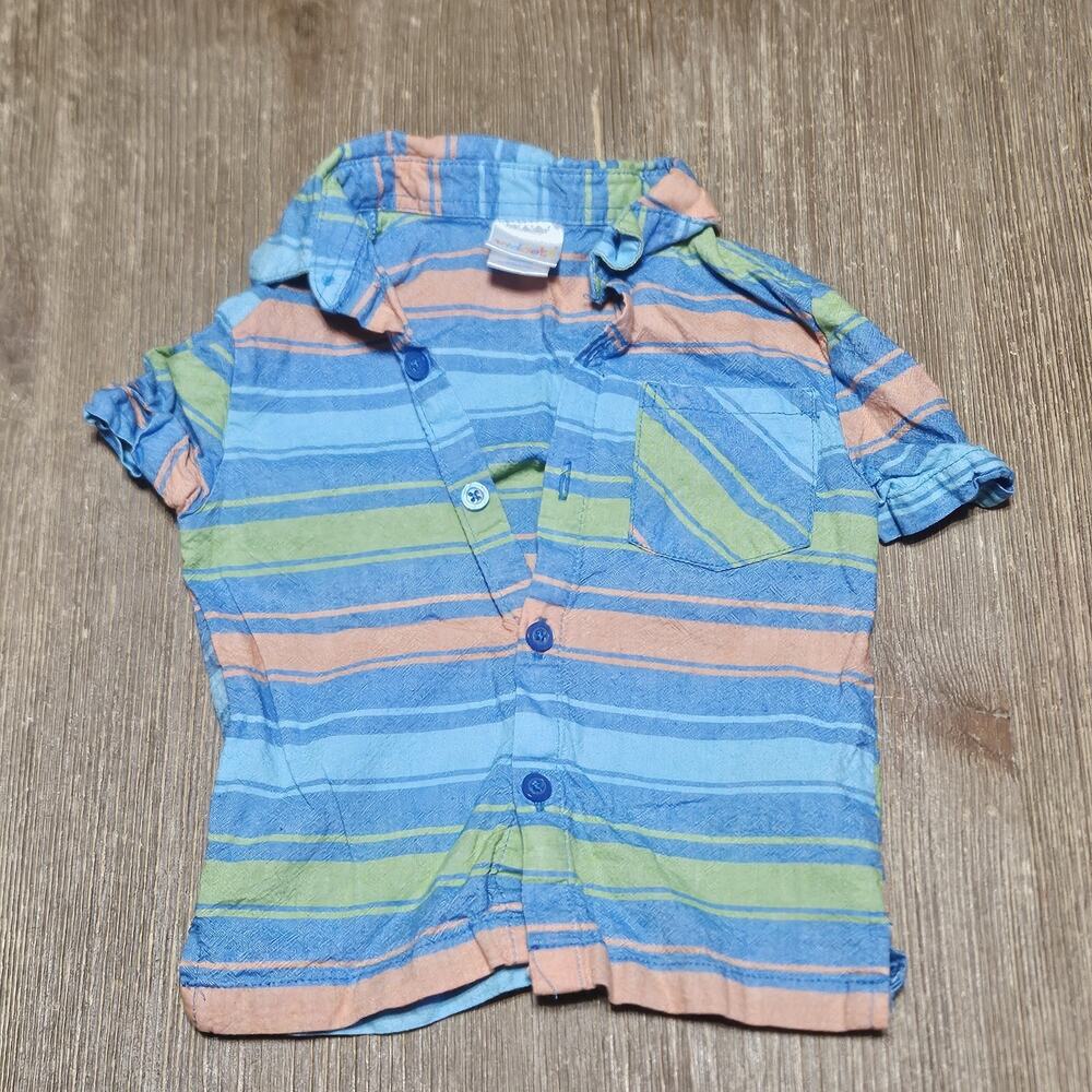Kidgets Boys Striped Button-Up Shirt 18M Blue Green Peach 100% Cotton